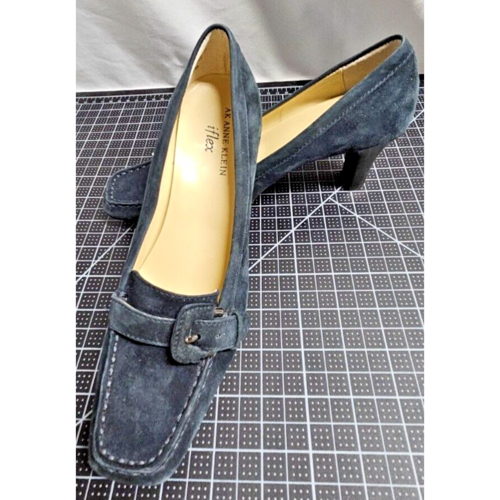 Anne Klein HALEY‎ suede upper blue buckle heel loafer 6.5M